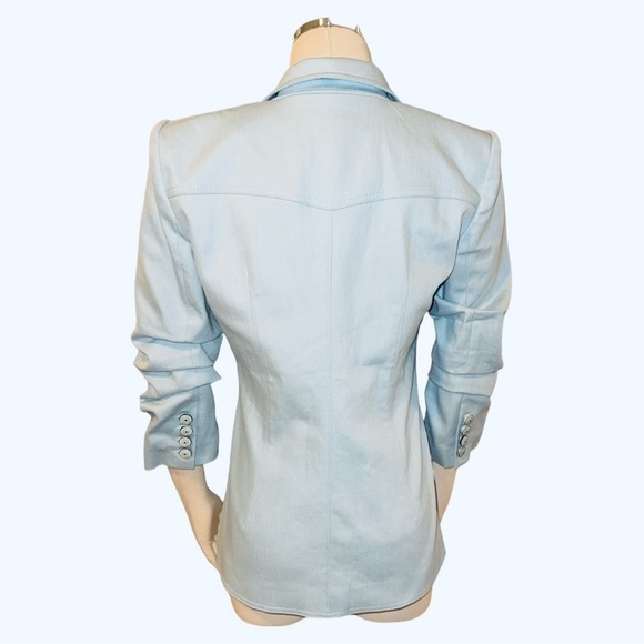 Cinq a Sept Louisa Peak Stretch Fitted Ruched Sleeve Denim Blazer Size 4 NEW - Picture 10 of 11